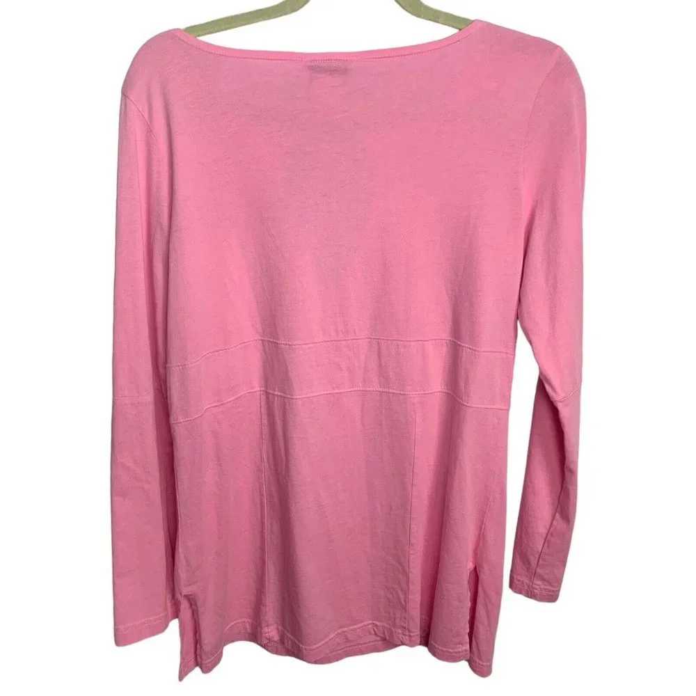 Talbots Womens Long Sleeve Cotton Tunic Top Size Small Pink Tie Collar  Peekhole - Picture 6 of 6